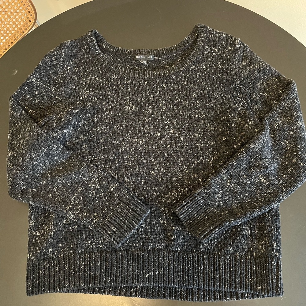 Eileen Fisher Charcoal Grey and Tan Speckled Crew Neck Sweater
